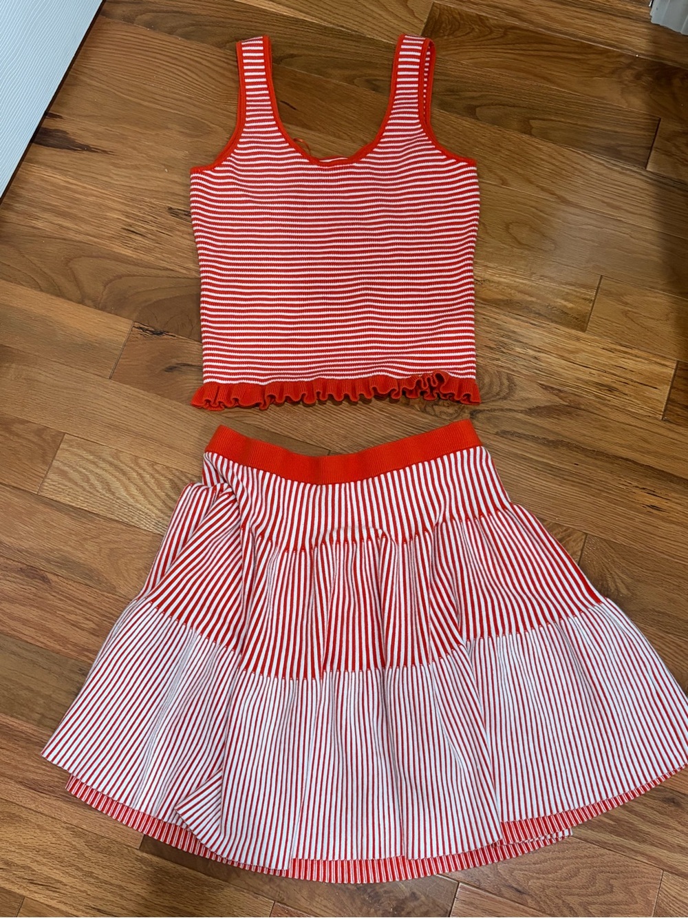 Orange & White Striped Cropped Tank and Tiered Skirt Set